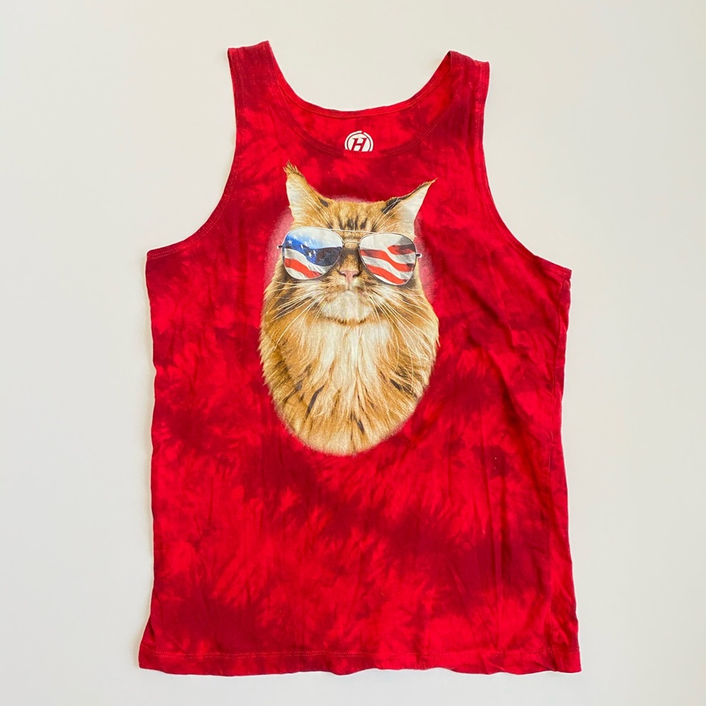 Hybrid Red Cat American Flag TShirt
